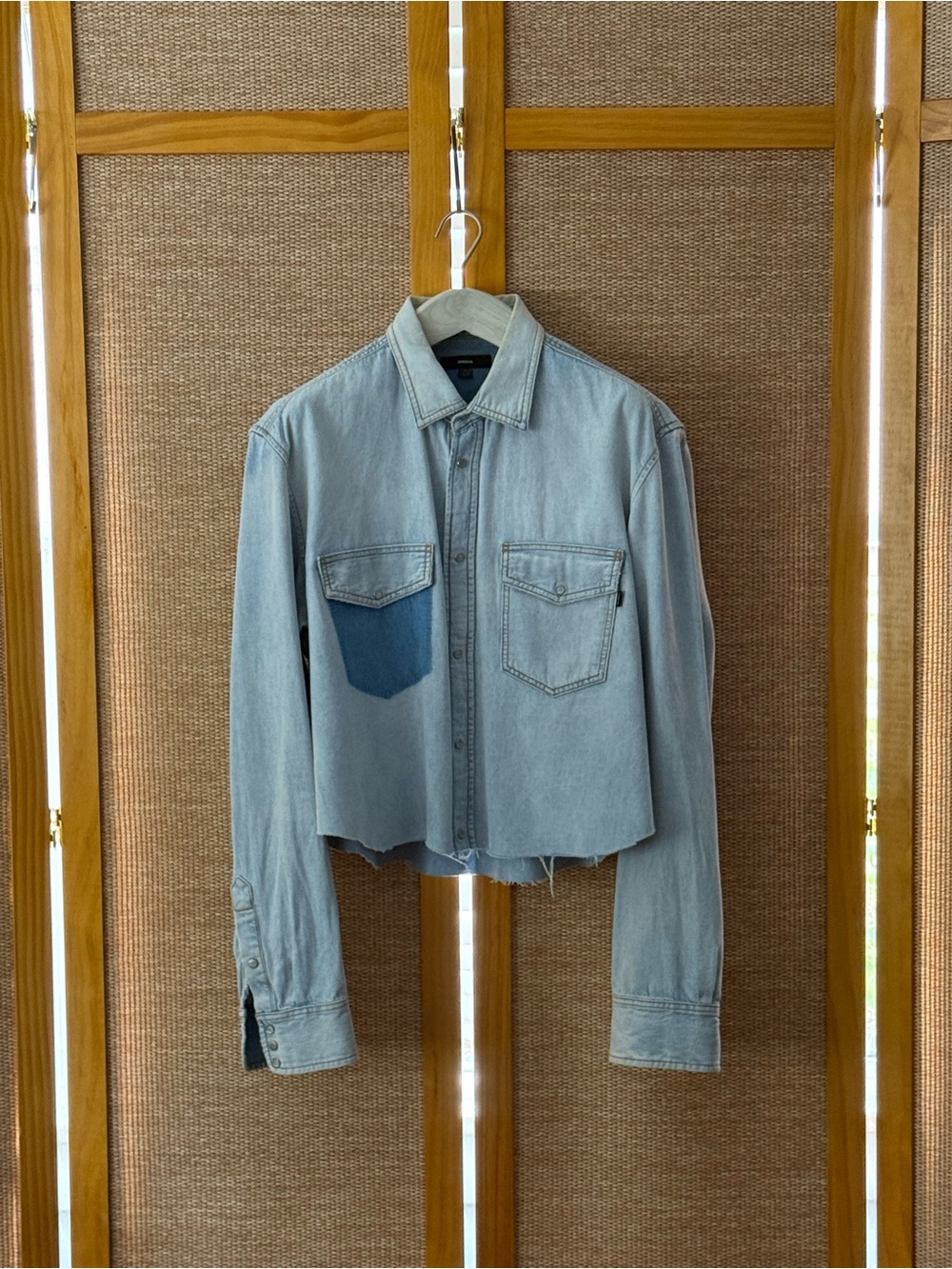Diesel Light Blue Cropped Denim Shirt Jacket with Dark Blue Pocket
